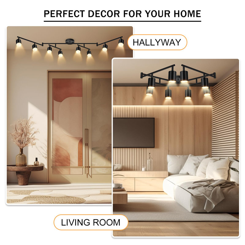 LED 8 Light Track Lighting Kit, Black 8 Way Ceiling Spot Lighting, GU10 Bulb Not Included