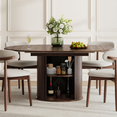 Modern Extendable Dining Table for 4-6 People with Hidden Storage, Foldable Oval Tabletop & Wood Grain Finish