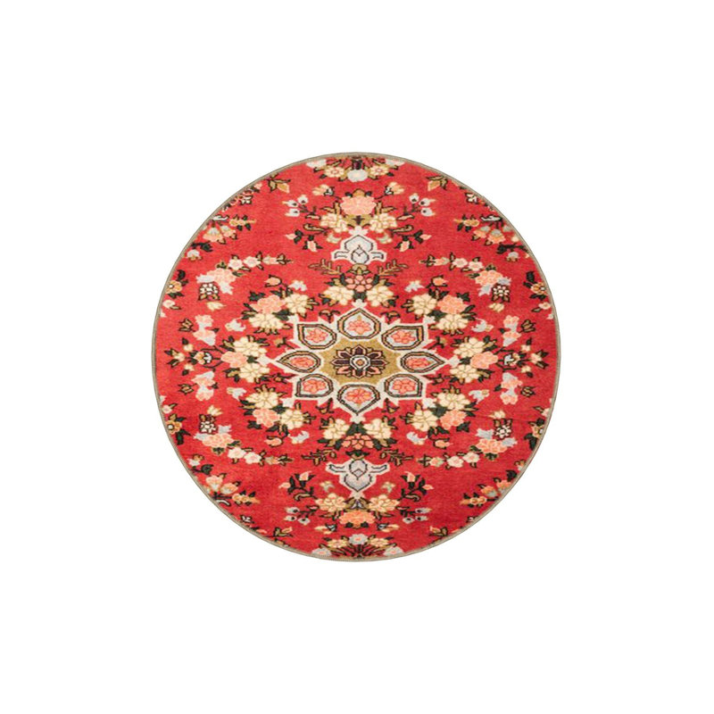 Red Floral Traditional Pattern Creative Base Rug, Rectangle 5'1" x 7'7" Rug Pad Included