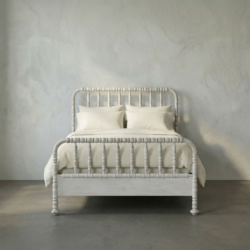 Bachelor Solid Wood Slat Bed, Eastern King, White Wash