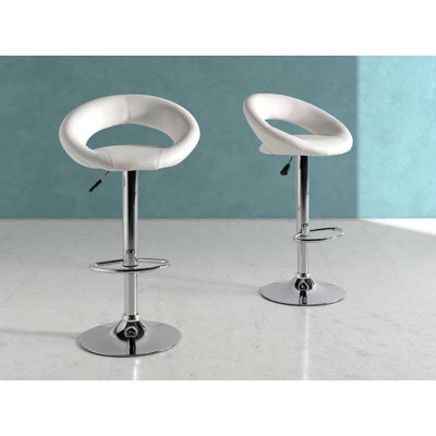 Sigety Upholstered and Faux Leather Adjustable Height Bar Stool with Iron Frame