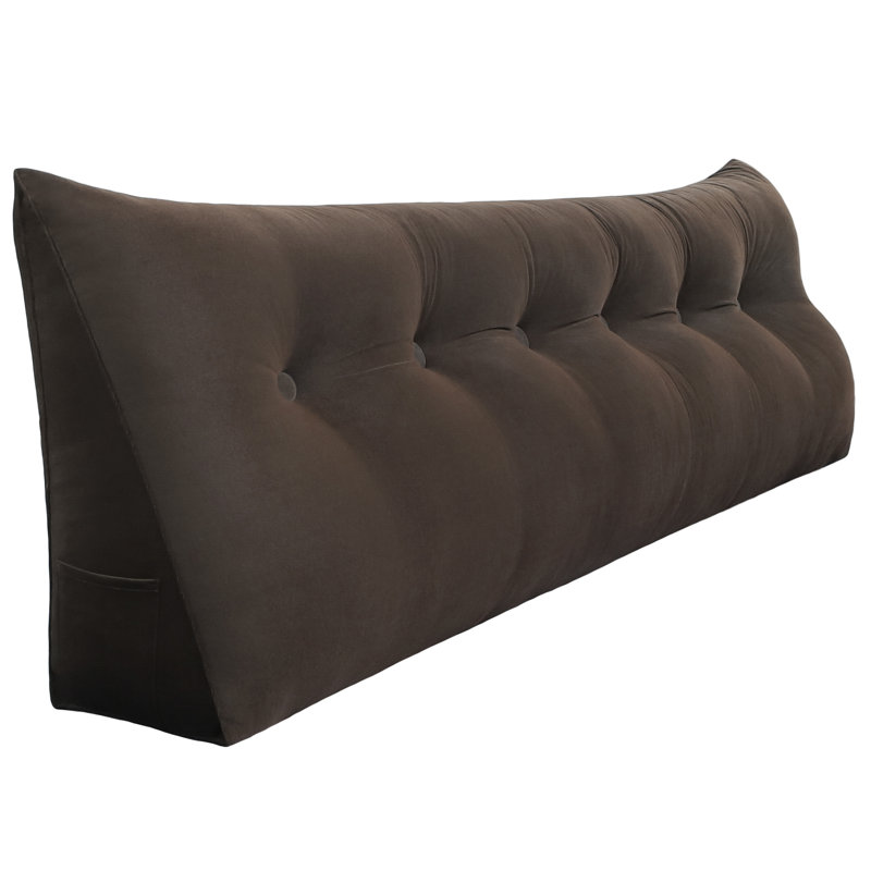 Sit-up Back Comfort Velvet Headboard Wedge Reading Pillow Triangular Backrest Back Support, 20" H x 59" W, Coffee