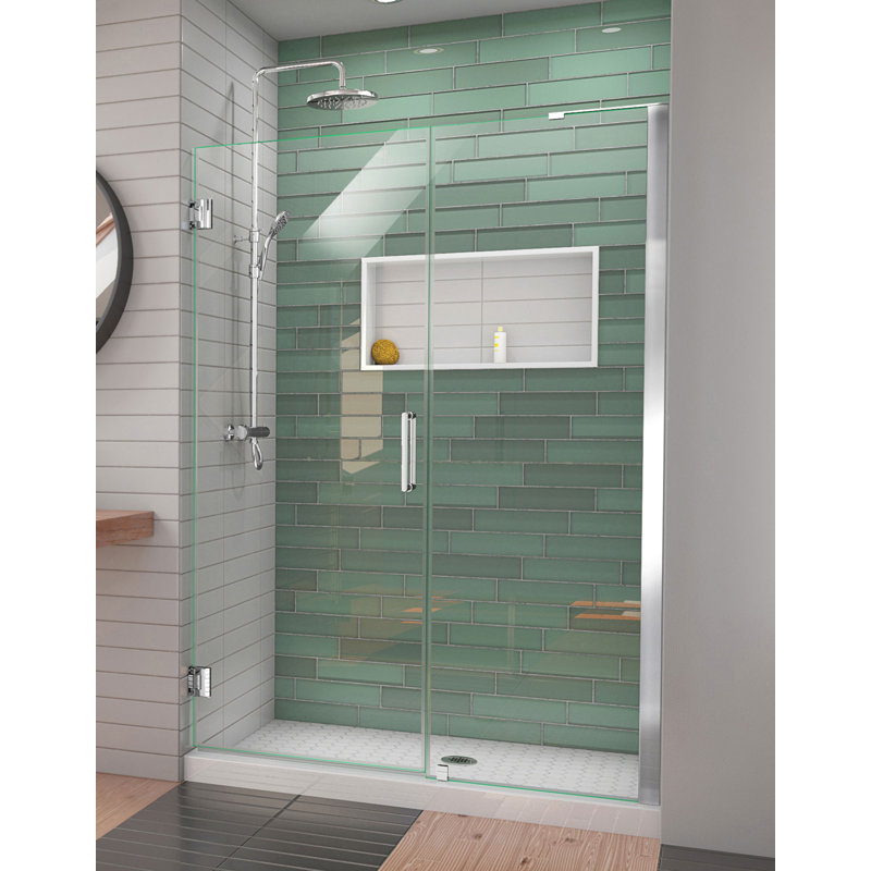 DreamLine Unidoor-LS 48-49 inch W x 72 inch H Frameless Hinged Shower Door with L-Bar in Chrome, Chrome, 49"
