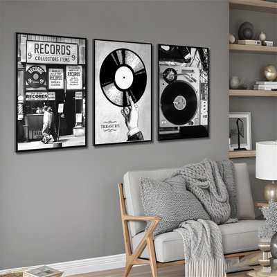 3Pcs Retro Music Poster Wall Art, Black and White Photography Print Set, Preppy Vinyl Record Store Decor, Rock Music Lovers Artwork for Recording Studio Club Home Decoration (Multiple Sizes, Framed/Unframed/Canvas Options)