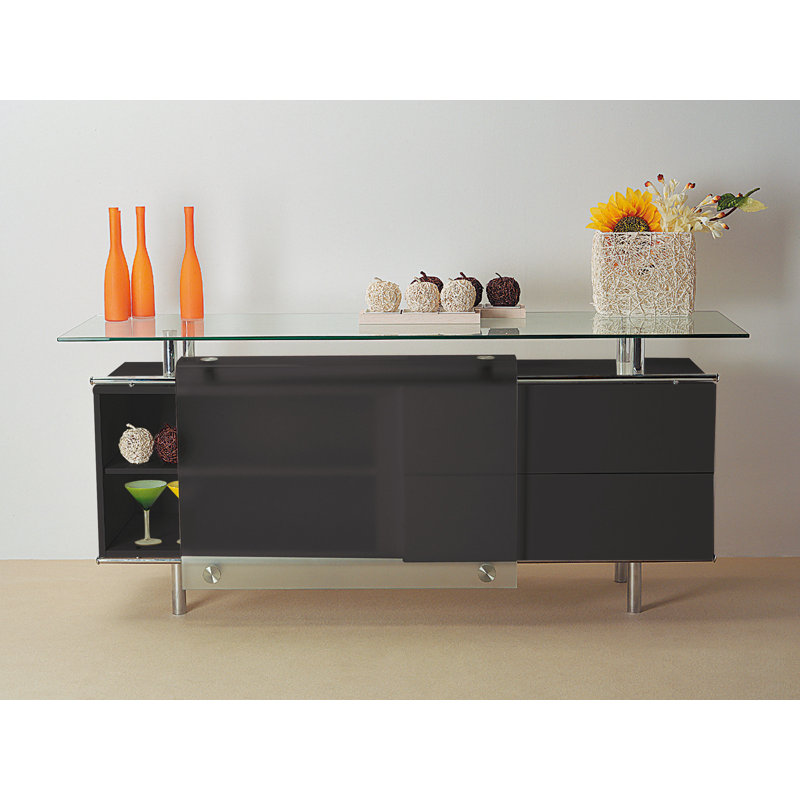 Table buffet 2 tiroirs Rundle, Noir / transparent