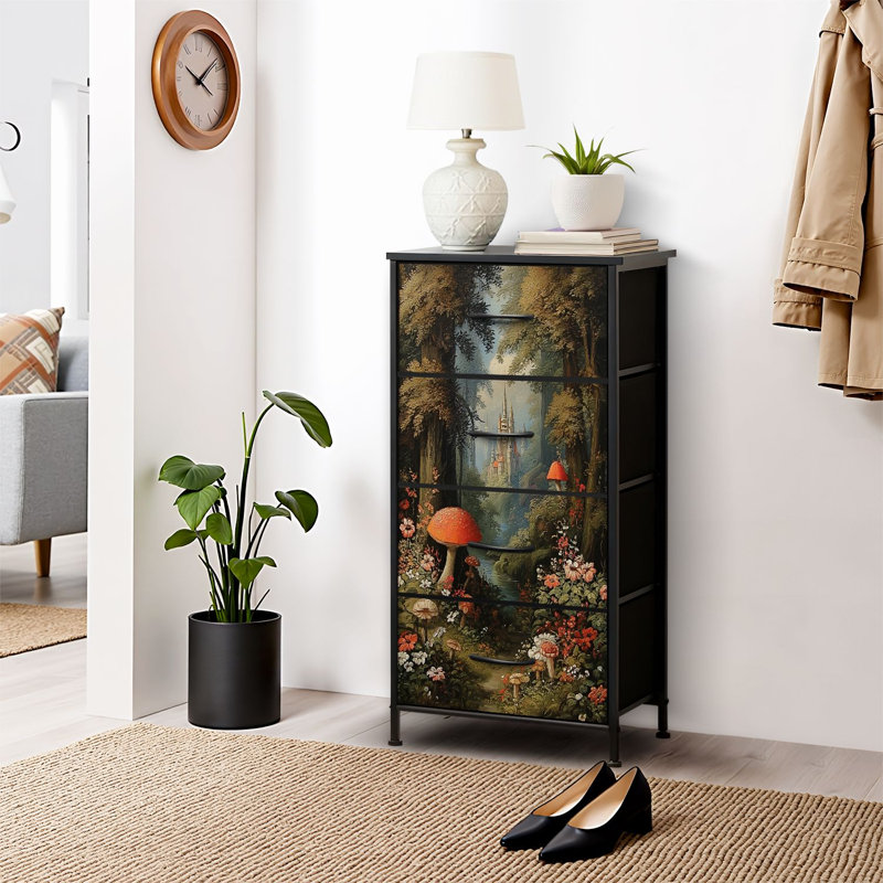 4 Drawer Dresser for Bedroom, Narrow Chest of Drawers, Wooden Top and Study Iron Frame 18"x37.5"-(WxH)