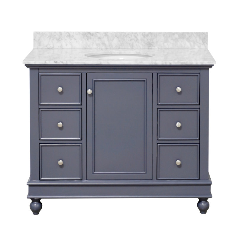Ferdinand 42'' Single Bathroom Vanity with Top, Marine Gray, Carrara Marble