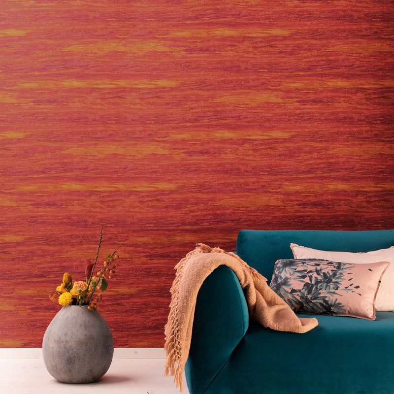 Evelina 10.05m x 70cm Textured Matte Finish Wallpaper Roll, Orange