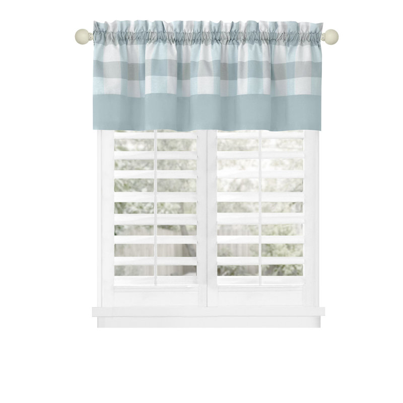 Anthe Gingham Tailored Kitchen Curtain, 14" H x 58" W, Ice Blue