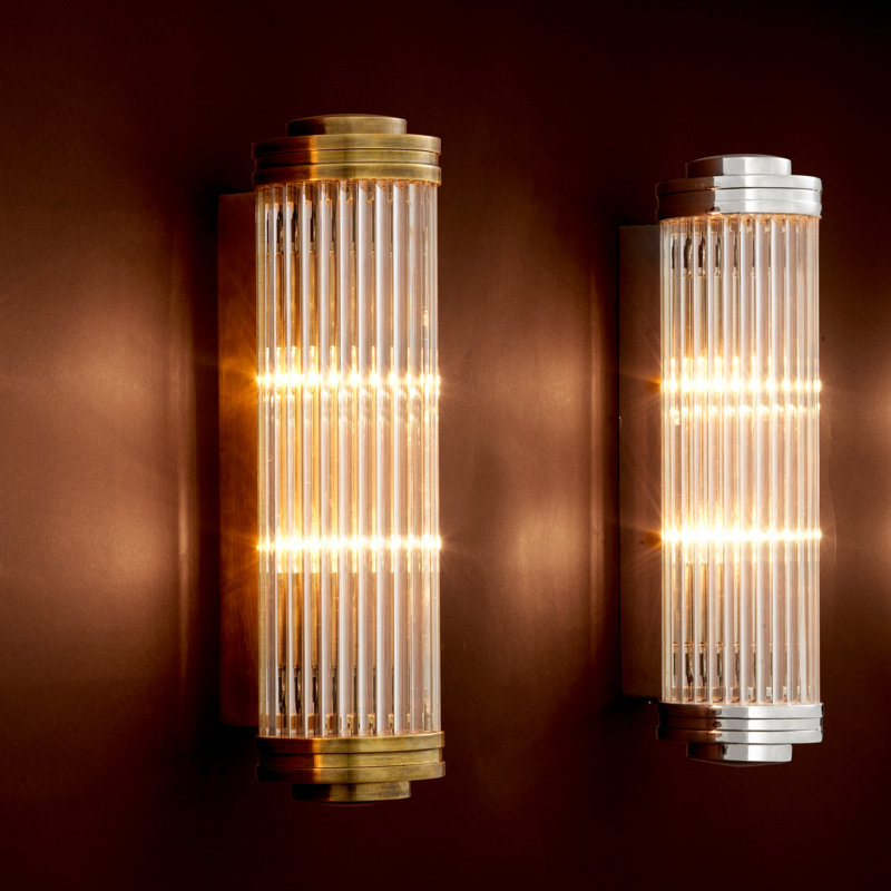 Gascogne Flush Mounted Sconce, Vintage Brass/Clear, 2 Lights