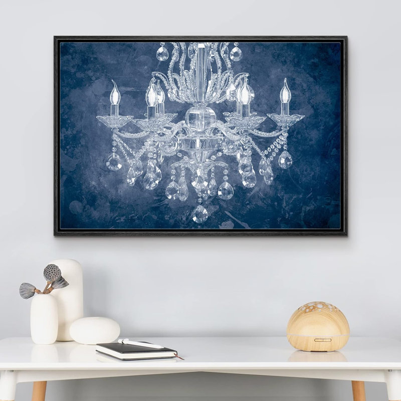 Impression sur toile sur toile lustre en cristal bleu marine et blanc fantaisiste, H 16 po x l 24 po x P 1,5 po