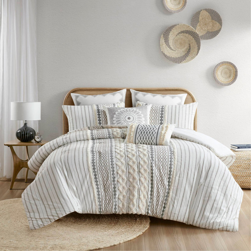 Ensemble d'édredon en coton avec chenille ivoire double / grand, Édredon double / grand et 2 pièces supplémentai