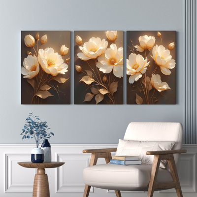 «Golden Floral», reproduction d'art sur toile tendue sur toile (ensemble de 3)