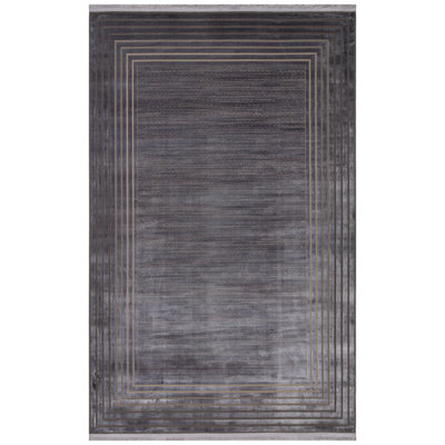 Luxueux tapis gris de 6,6 x 9,5 pieds | 100% acrylique et viscose, hauteur de poils de 0,2 pouce | Tissé à la machine, 1 600 000 points de fil | Résistant aux taches, facile à nettoyer avec l'aspirateur et le détachant | Parfait pour les salons et les chambres à coucher