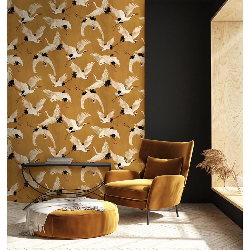 Papier peint texturé Cranes In Flight Pi., Jaune