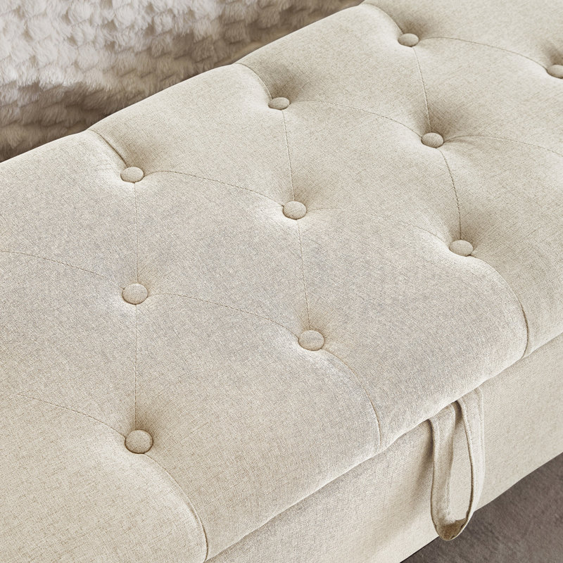 45"W Upholstered Mid-Century Modern Lift-Top Ottoman, Beige
