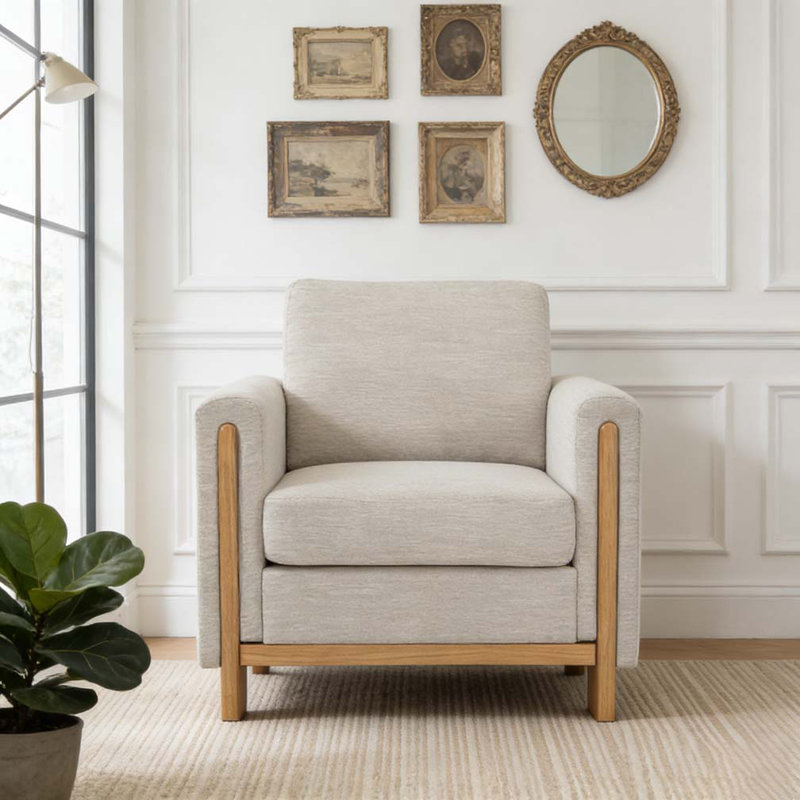 Fauteuil rembourré en tissu, Beige