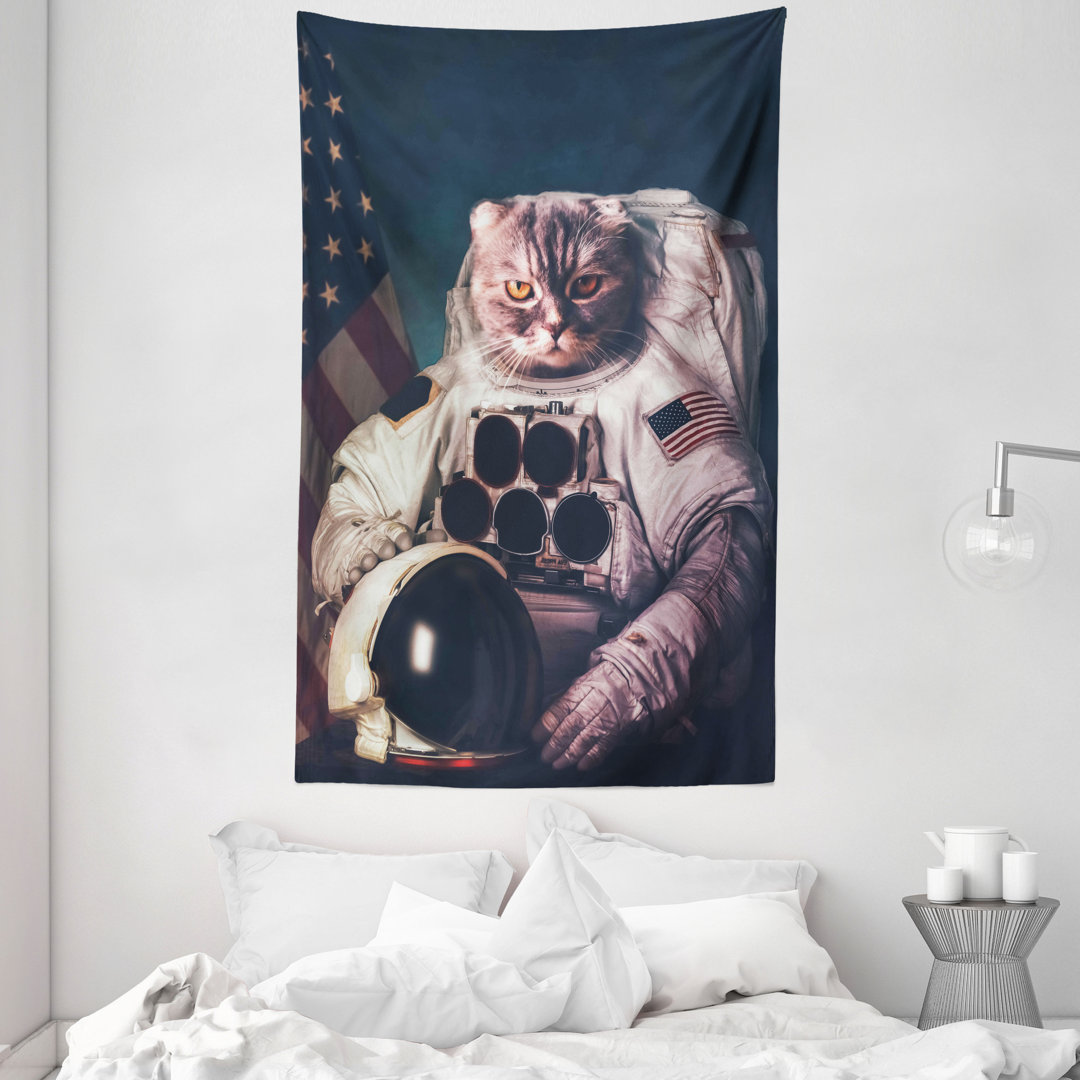 Wandteppich, Amerikanische Flagge Weinlese, Raum-Katze, Weiß Rot und Dunkelblau