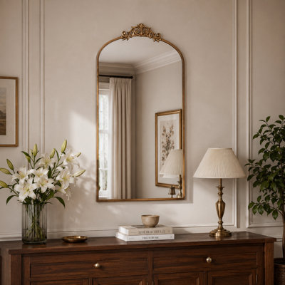 Miroir mural baroque antique en bronze de 110 x 61,5 cm (43,2 x 24,2 pouces), cadre en métal orné, miroir décoratif résistant à l'humidité pour l'entrée, le salon et la chambre.