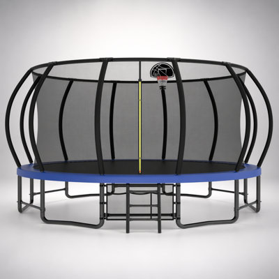 15FT Trampoline with Basketball Hoop - Recreational Trampoline with Ladder, Shoe Bag, and Galvanized Anti-Rust Coating