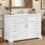 Meuble-lavabo blanc de 121,4 cm (47,8 po) avec lavabo, 6 tiroirs et 2 portes à fermeture amortie, structure robuste.