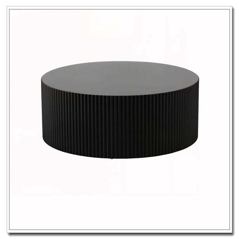 Table basse ronde avec relief fabriqué à la main, Noir