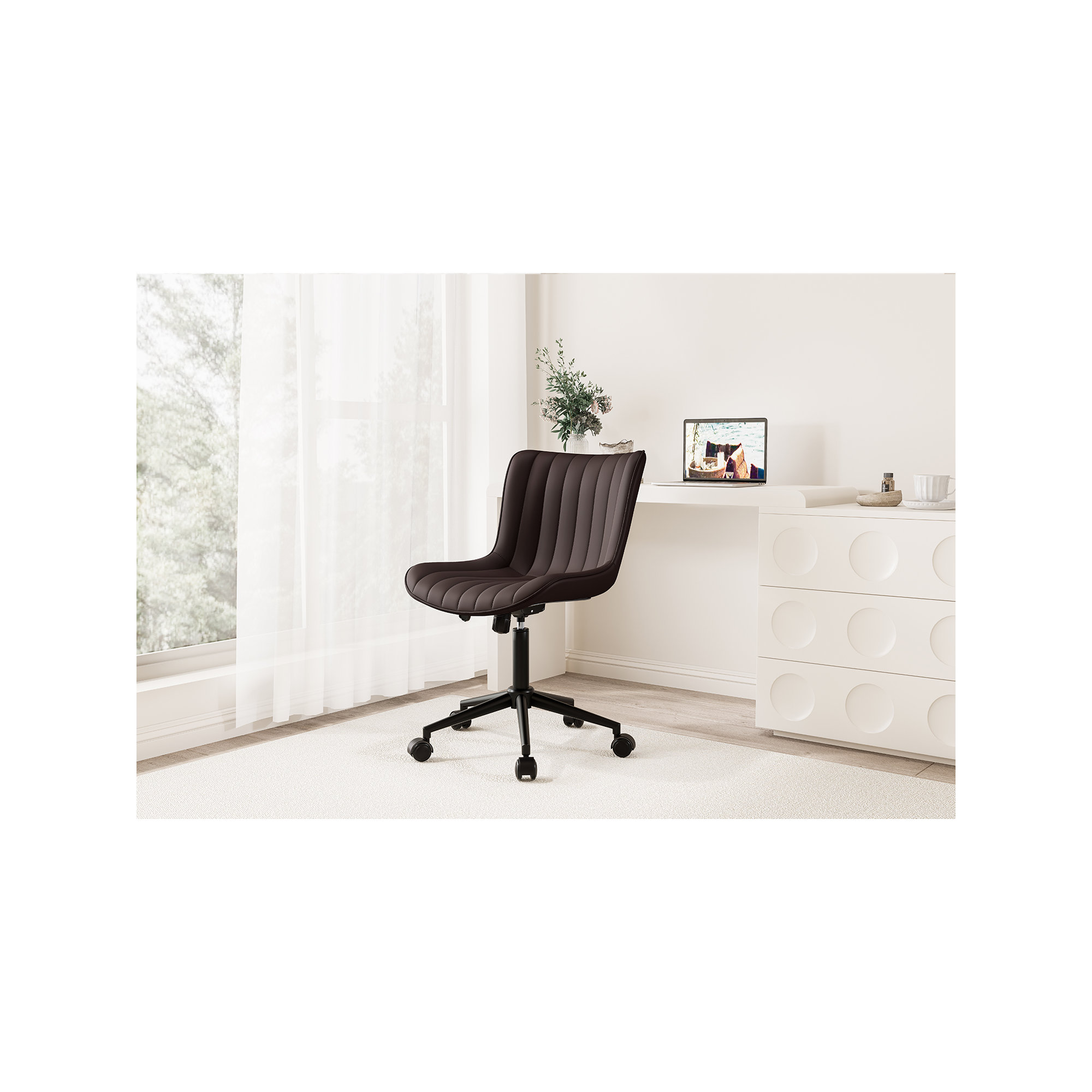 Brionni Leather Upholstered Office Desk Chair Swivel Task Chair Height Adjust Conference Chair, Brown, Black