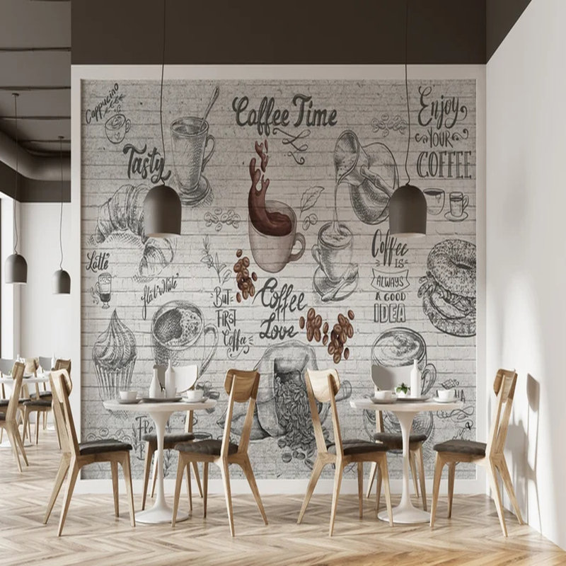 Le café vibre sur les murs de brique, L 96 po x l 108 po