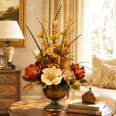 Faux Silk Magnolia, Peony Arrangement in Vase