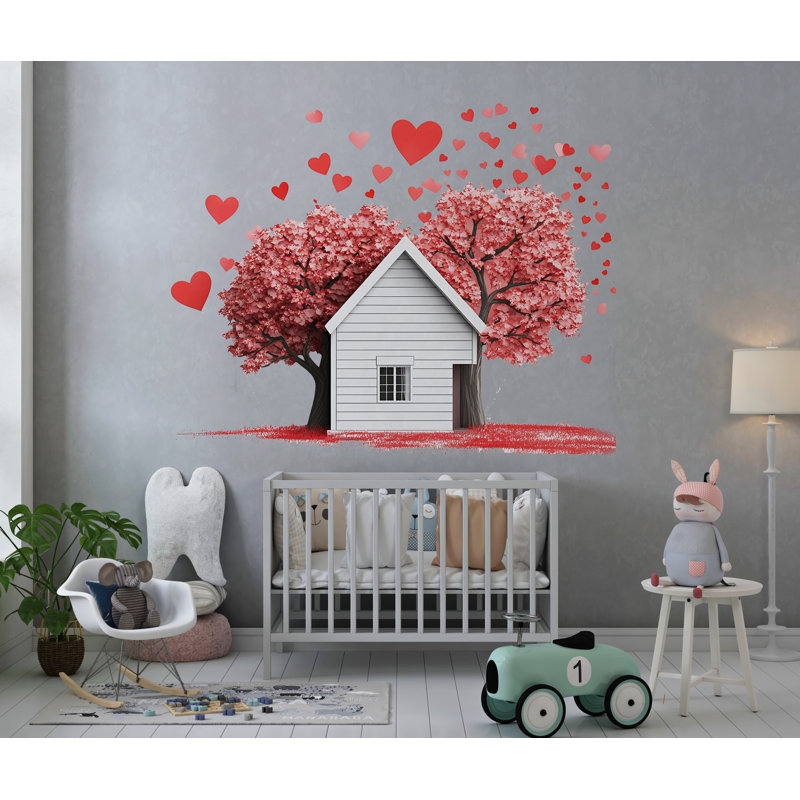 Décoration murale Love House, cœur, arbre, autocollant, maison romantique, décor de chambre de bébé pour la Saint-Valentin