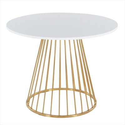 Clean White MDF and Gold Metal Round Dining Table for Four, Contemporary Glam Style