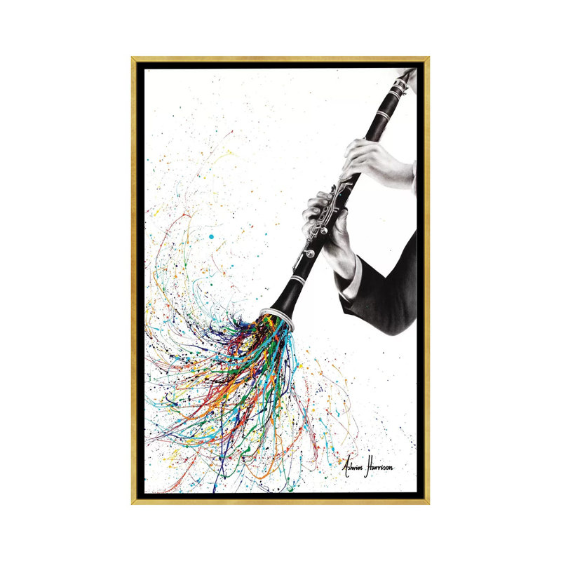 «A Clarinet Tune» par Ashvin Harrison - reproduction, H 26 po x l 40 po x P 1,5 po, Aucun mat, Toile encadrée d'or