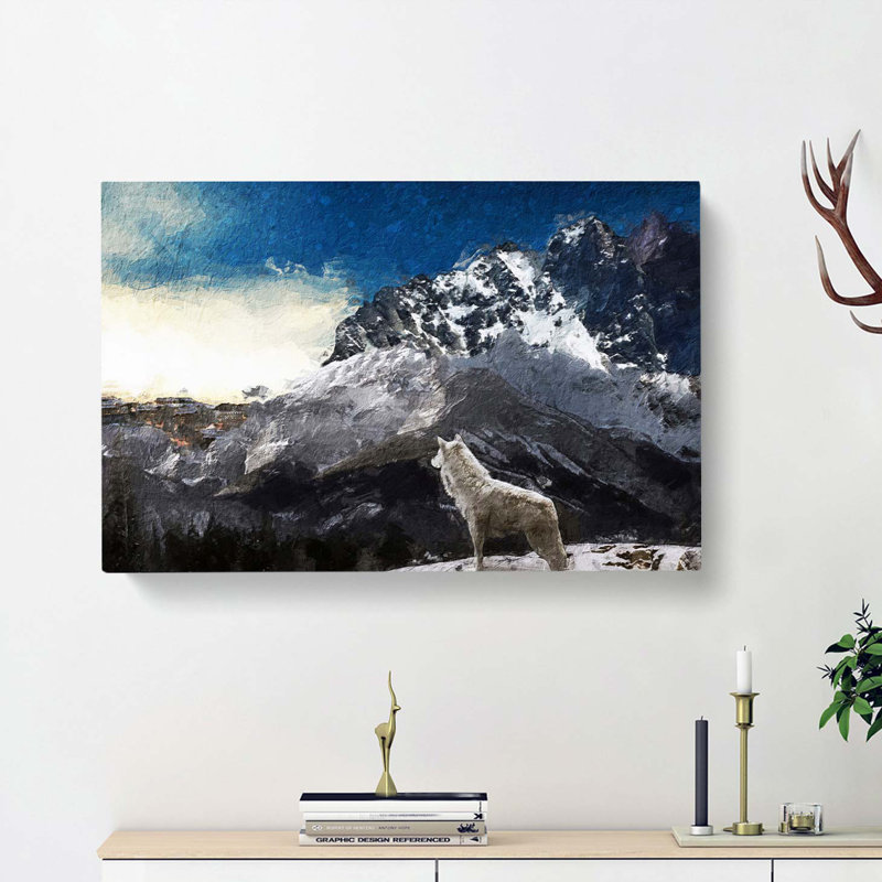 White Wolf with a Mountain Landscape - Wrapped Canvas, 35cm H x 50cm W x 3cm D