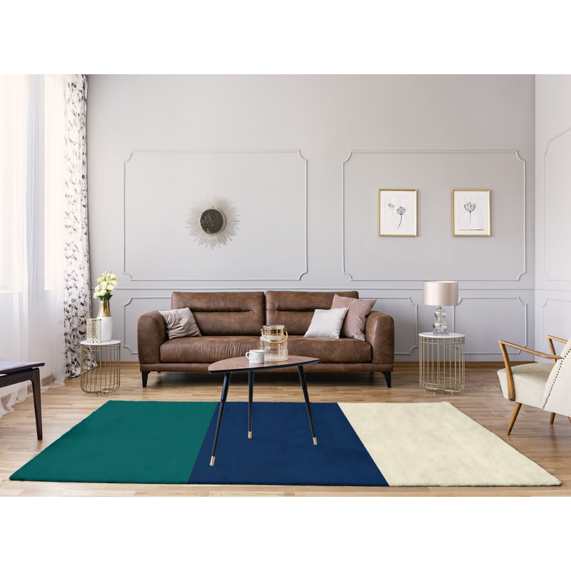 Tapis vert/bleu marine/crème tissé à plat Seattle, Rectangle 9 pi x 12 pi