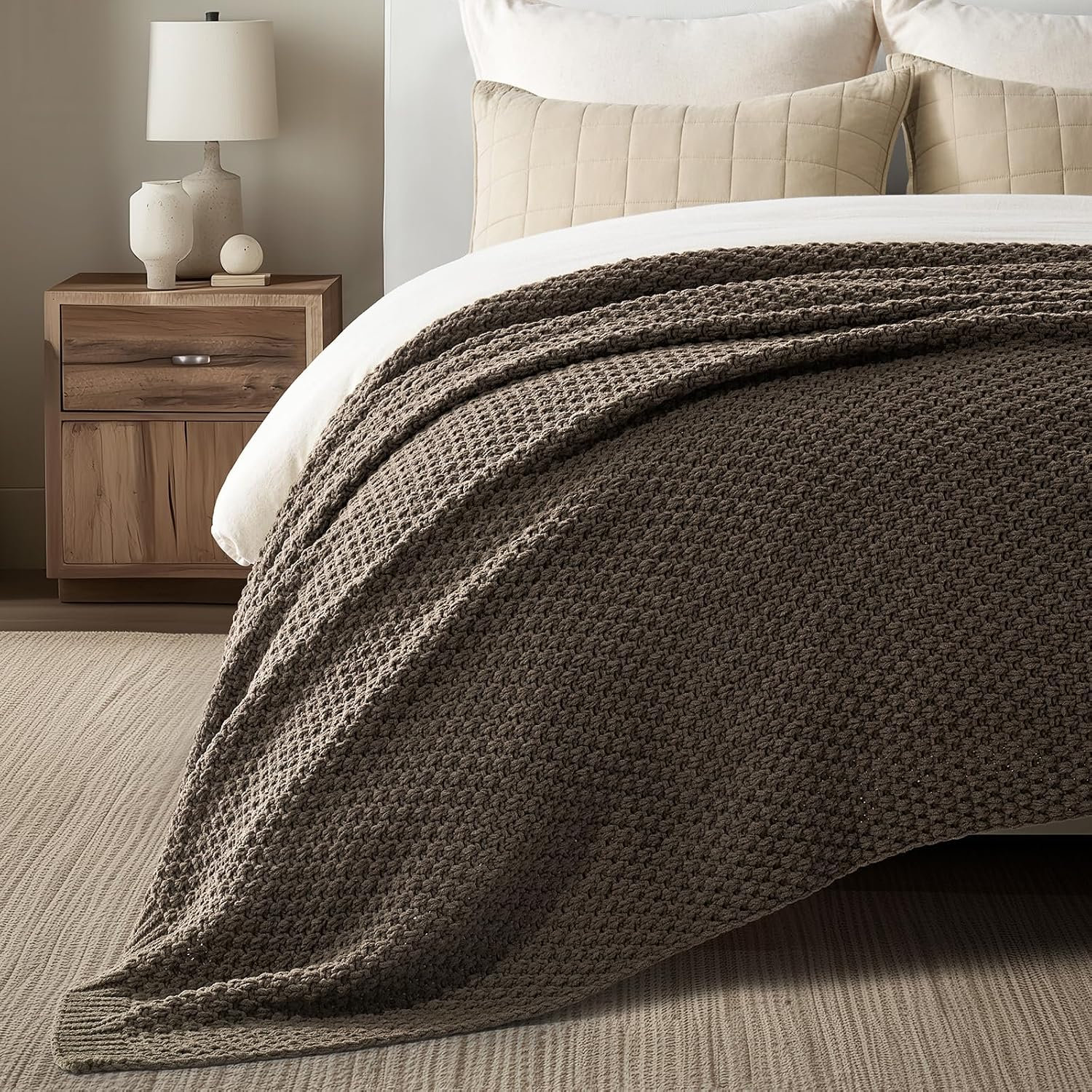 Chunky Chenille Weighted Throw Blanket, Mocha Brown, 108" L x 92" W
