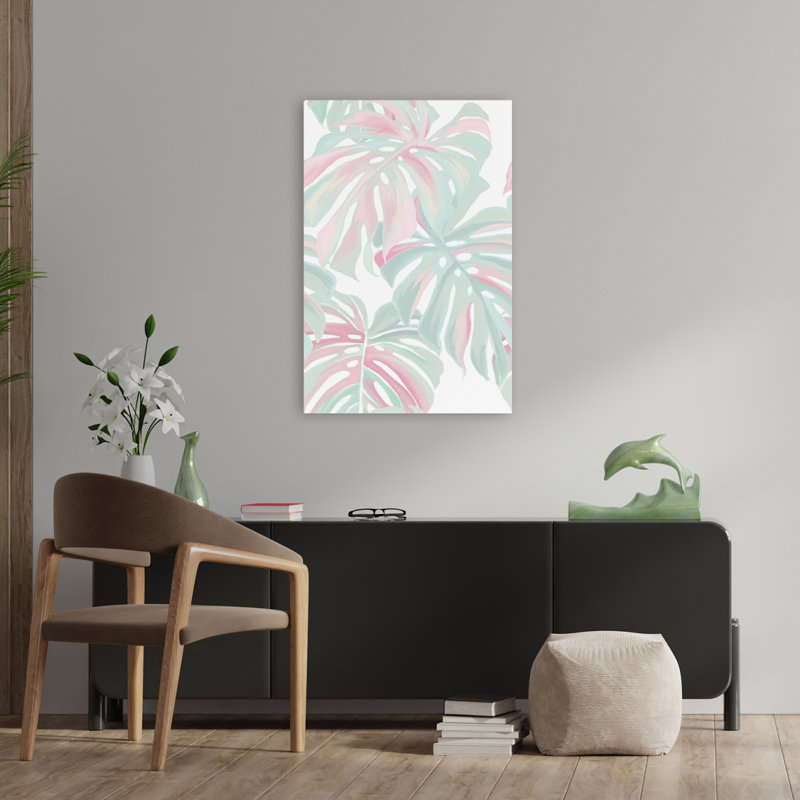 Pastel feuilles de Monstera - campagne moderne, feuilles pastel tropicales, plante tropicale Monstera, H 36 po x l 24 po