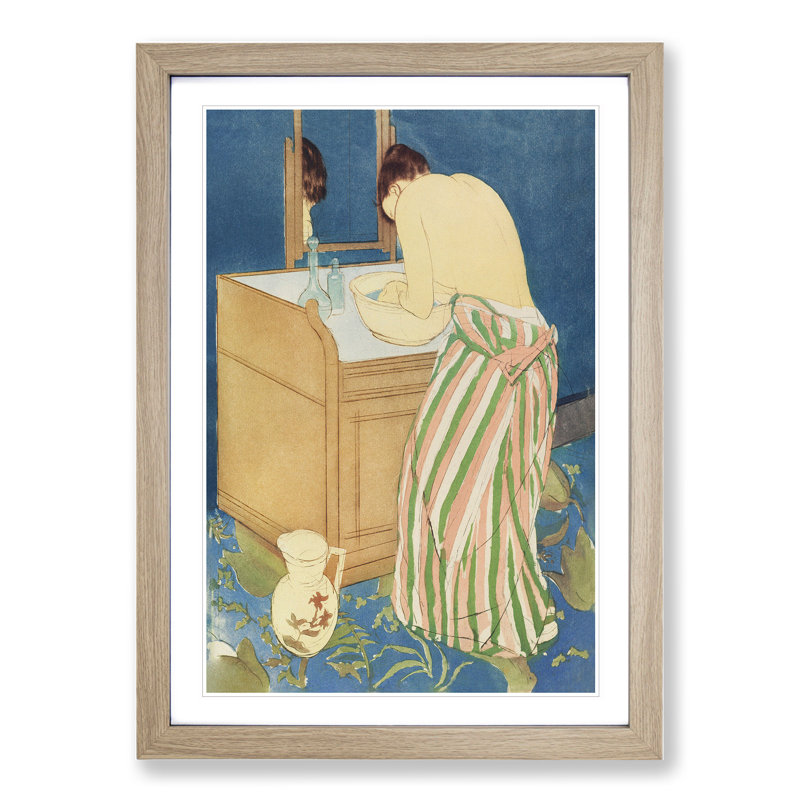 Woman Bathing by Mary Cassatt - Picture Frame Painting, 36cm H x 27cm W x 2cm D, Oak