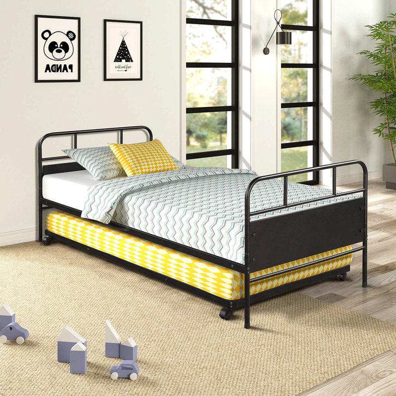 [Non autorisé à vendre à Walmart] Structure de lit plateforme en métal avec roulettes intégrées, taille simple