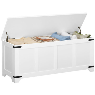 Storage Chest, Wooden Storage Bench with 2 Safety Hinges, Entryway Shoe Bench with Flip-Top, Storage Trunk, (White)