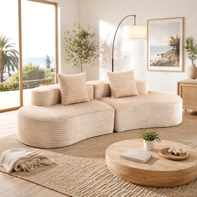 110.24" Fully Compressed Sofa, Corduroy 2-Seater Couch With 2 Lumbar Pillows, Cozy Deep Seat Upholstered Sofa, No Assembly Cloud Couch