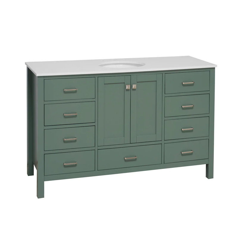 Claudett 60'' Single Bathroom Vanity with Top, Sage Green, Engineered White