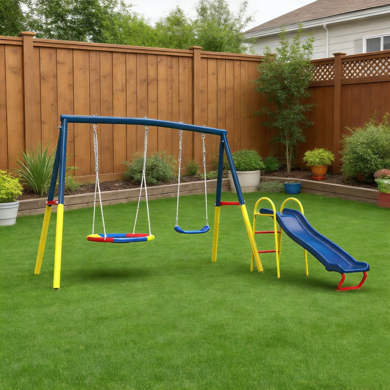 Balançoires pour cour arrière avec glissade pour enfants, ensemble de jeu en métal robuste pour enfants de 440 lb