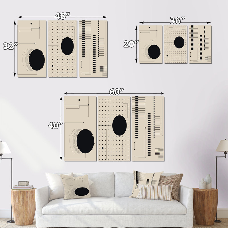 Ensemble de 3 pièces d'art rétro Mid-Century, L 36 po x H 28 po
