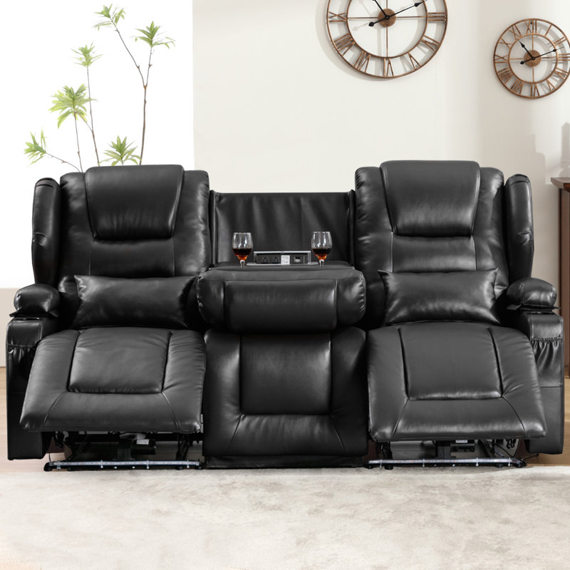 Canapé inclinable en similicuir 79,5 po Endri, Noir, noir, noir, noir