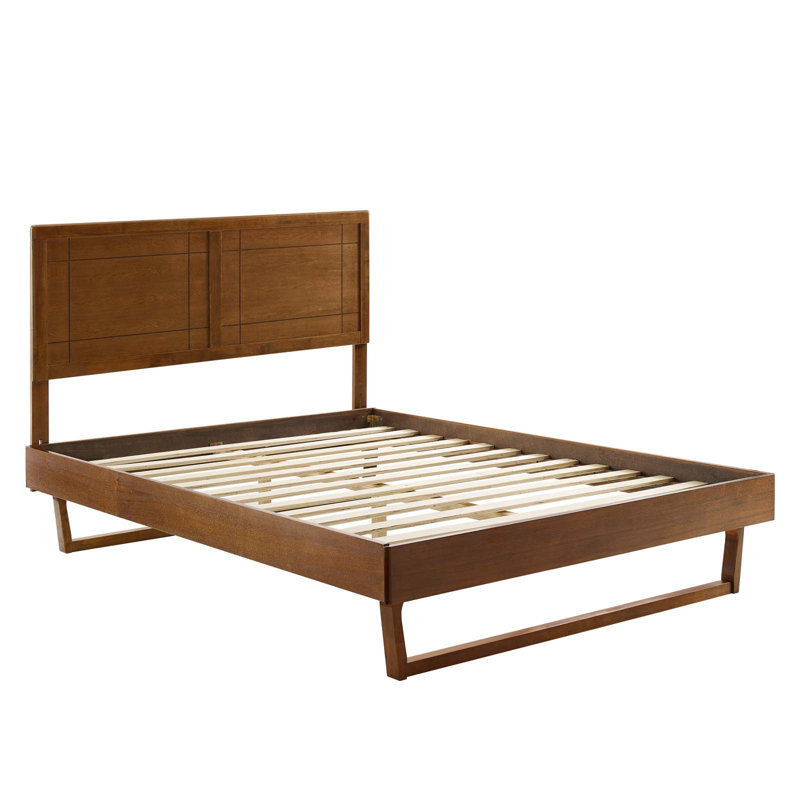 Marlee Wood Platform Bed with Angular Frame, King, Walnut