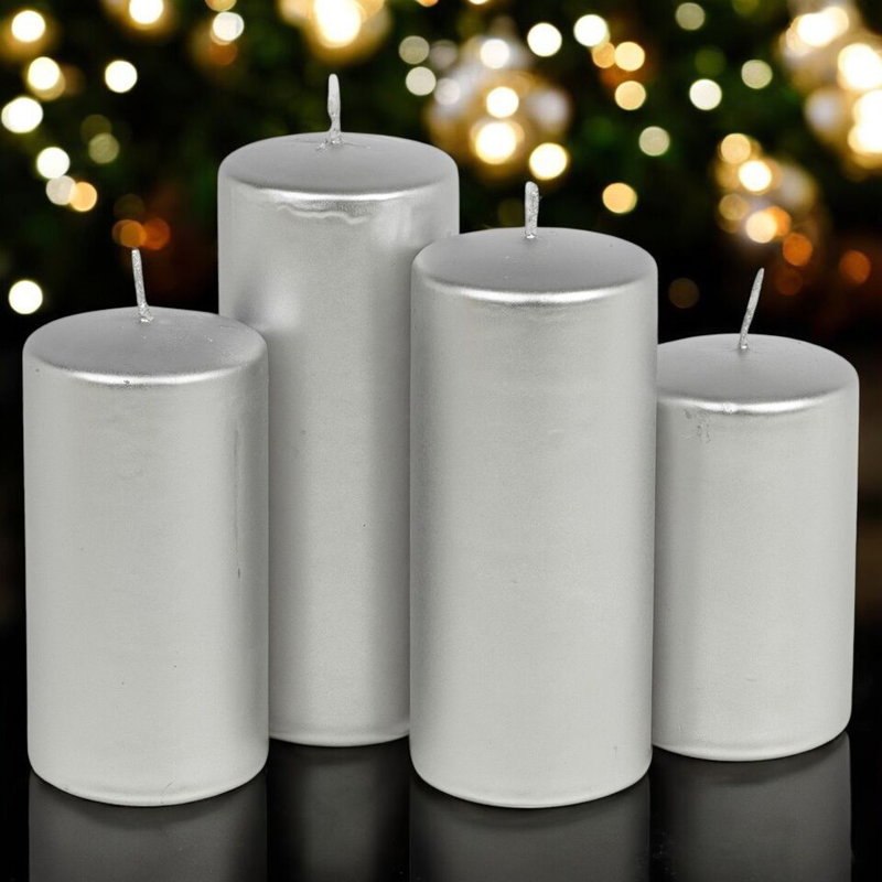 Antoin Unscented Flameless Pillar Candle with Wax Holder, Silver