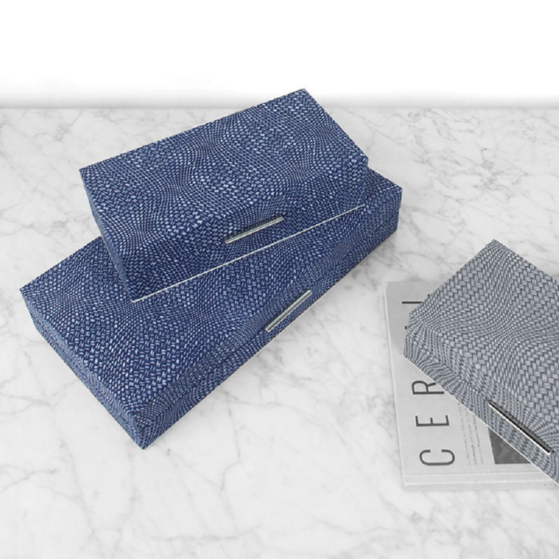 Boîte à bijoux en faux cuir tissé, Grand - bleu