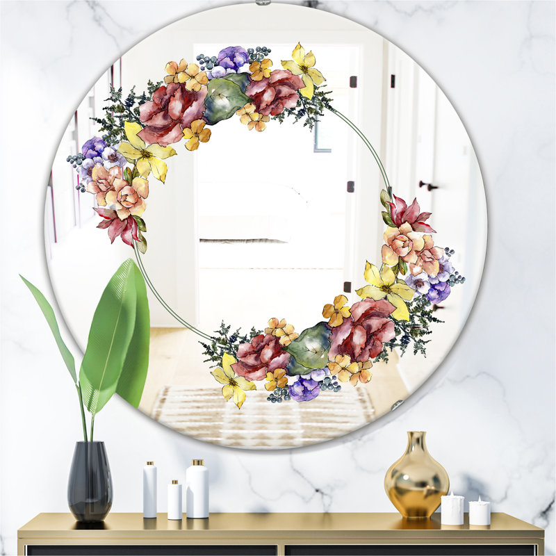 Bouquet coloré et miroir de chalet, H 31,5 po x l po