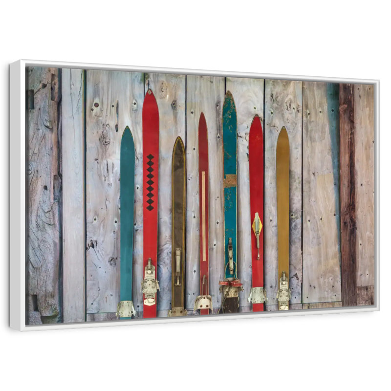 Skis rustiques colorés, Cadre flottant blanc, 13 po x 9 po