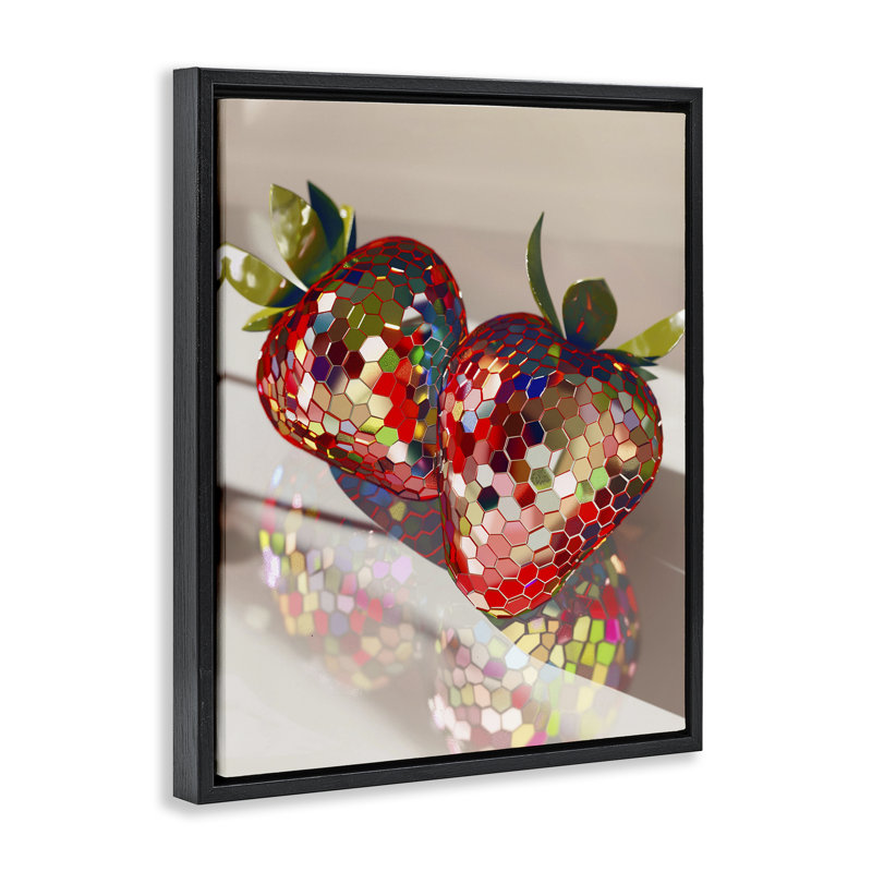 Cadre flottant Reflecting Disco Strawberries, design par Arlington Prints, H 31 po x l 25 po, Cadre flottant noir de jais